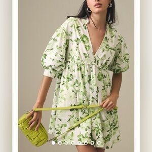 Anthropologie Green Floral Mini Dress